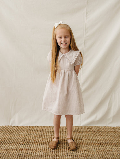 Taupe Stripe Peter Pan Collar Dress