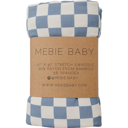 Blue Checkered Ribbed Bamboo Stretch Swaddle