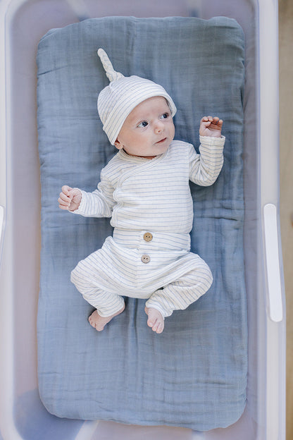 Blue Stripe Pointelle Layette Set
