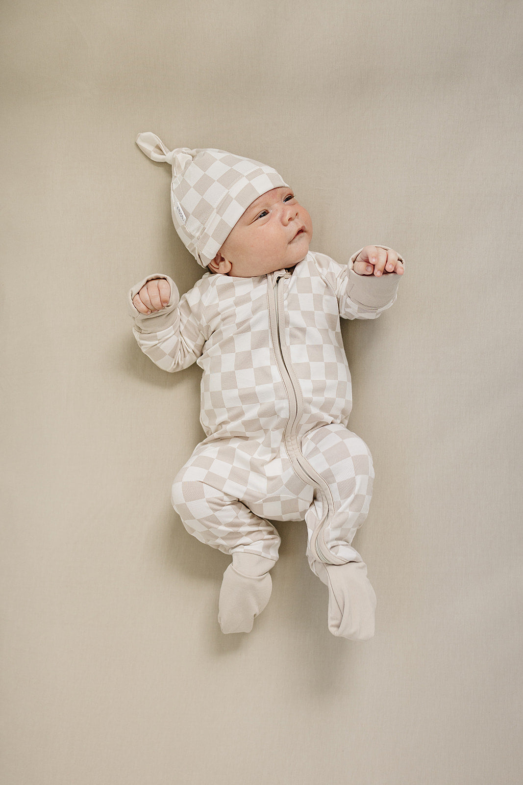 Taupe Checkered Bamboo Zipper