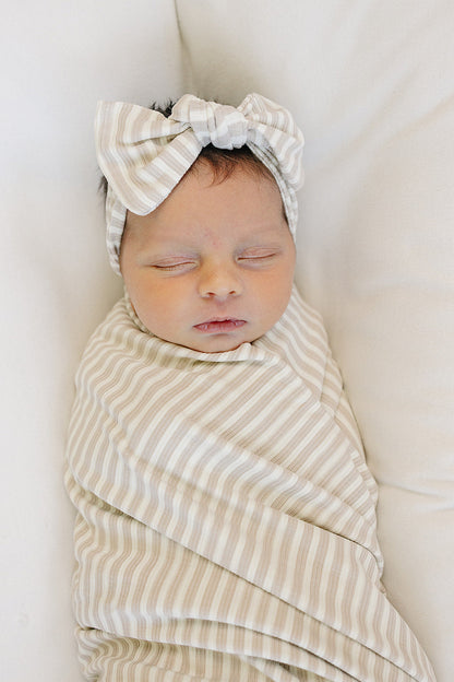 Taupe Stripe Ribbed Bamboo Stretch Swaddle