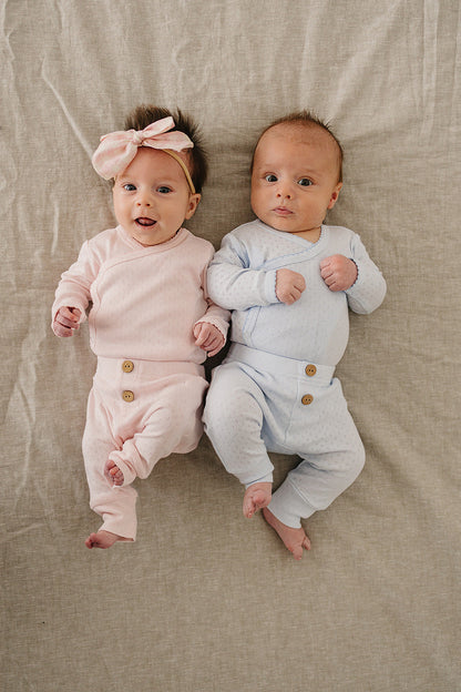 Blue Pointelle Layette Set