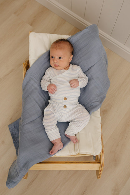 Blue Stripe Pointelle Layette Set
