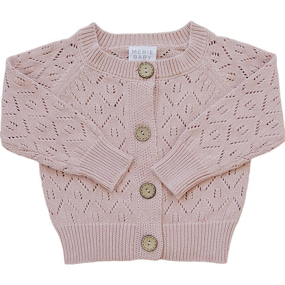 Pink Pointelle Button Down Cardigan