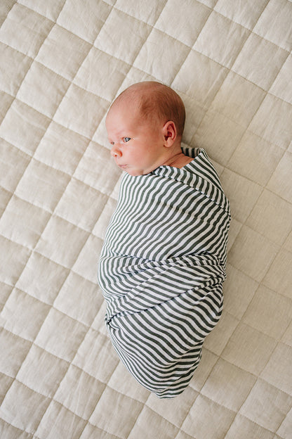 Green Stripes Muslin Swaddle Blanket