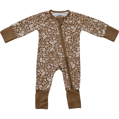 Brown Floral Ribbed Bamboo Zipper