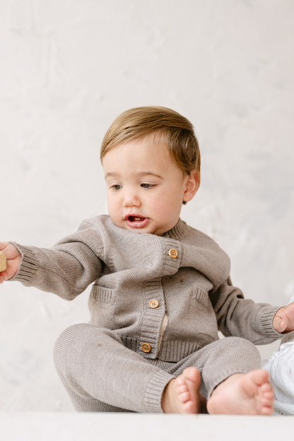 Heather Brown Merino Wool Baby Cardigan