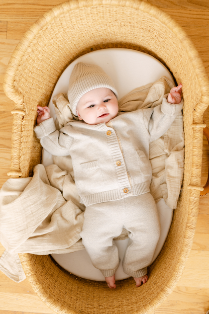 Light Heather Merino Wool Baby Cardigan