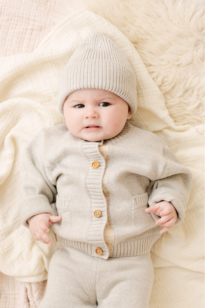 Light Heather Merino Wool Baby Cardigan