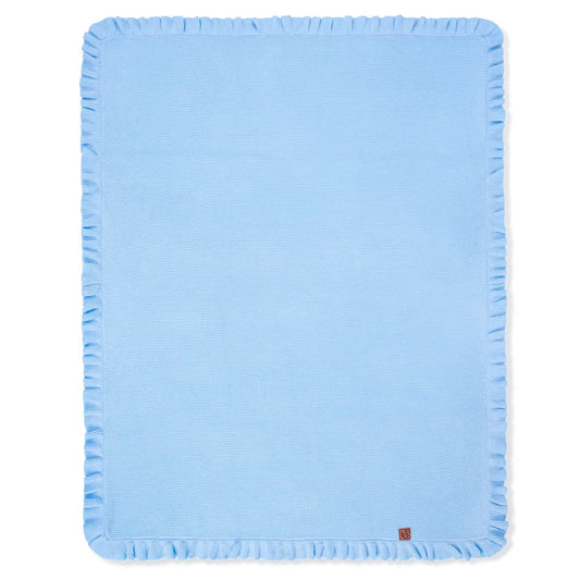 Ruffled Edge Knit Baby Blanket in Baby Blue