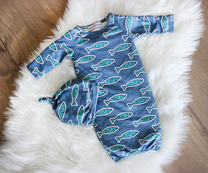 Blue Fish Baby Gown