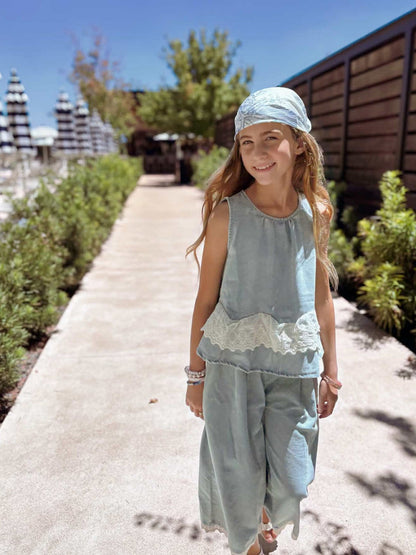 Summer Faded Denim Lace Set