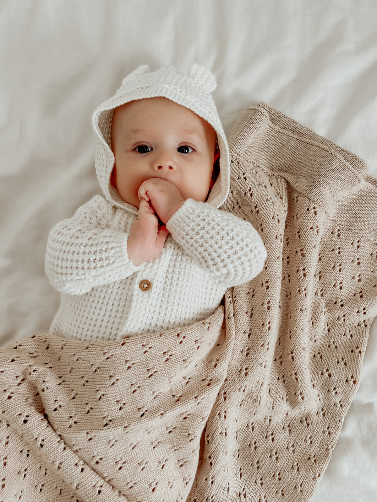 Toffee Pointelle Knit Blanket