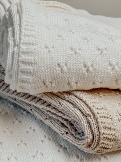 Toffee Pointelle Knit Blanket