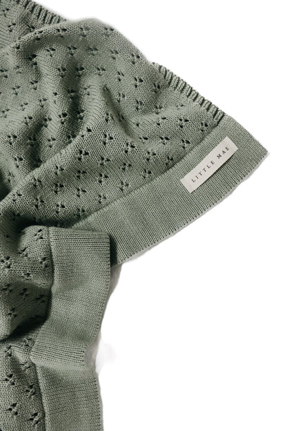 Mint Pointelle Knit Blanket